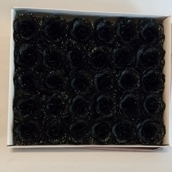 Black Glitter Artificial Roses Heads  Set - Picture 1 of 4
